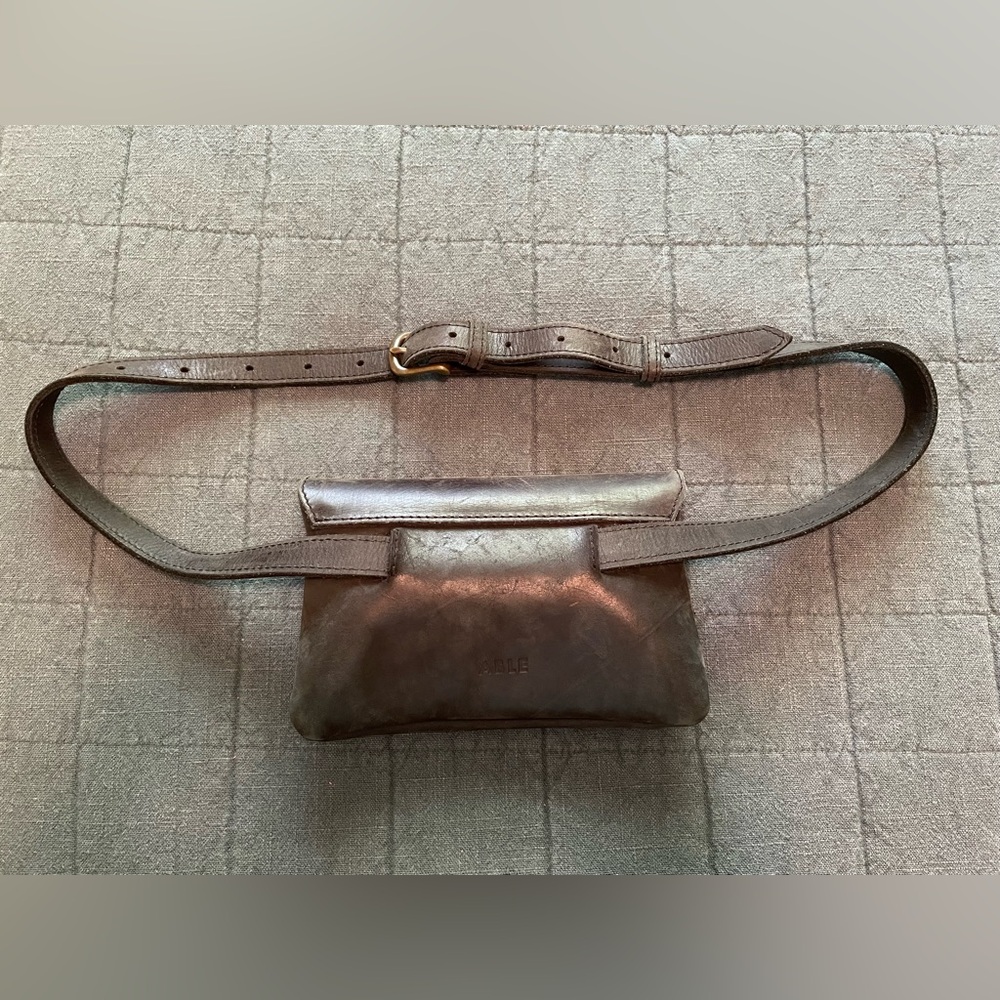 Able Black Leather Belt Bum Bag with Adjustable Strap - Picture 3 of 5